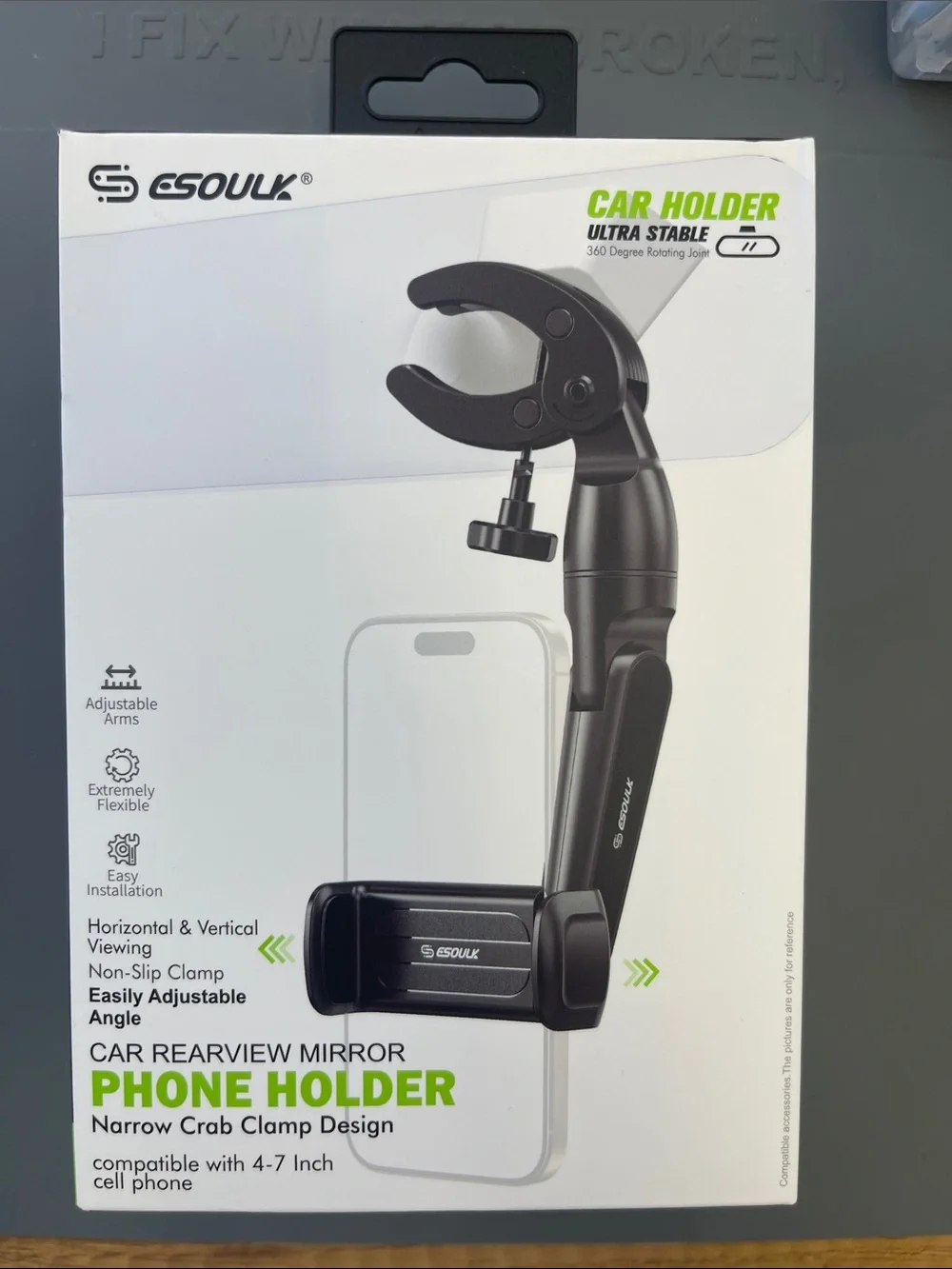 Black Car Rearview Mirror Phone Holder - Adjustable Grip